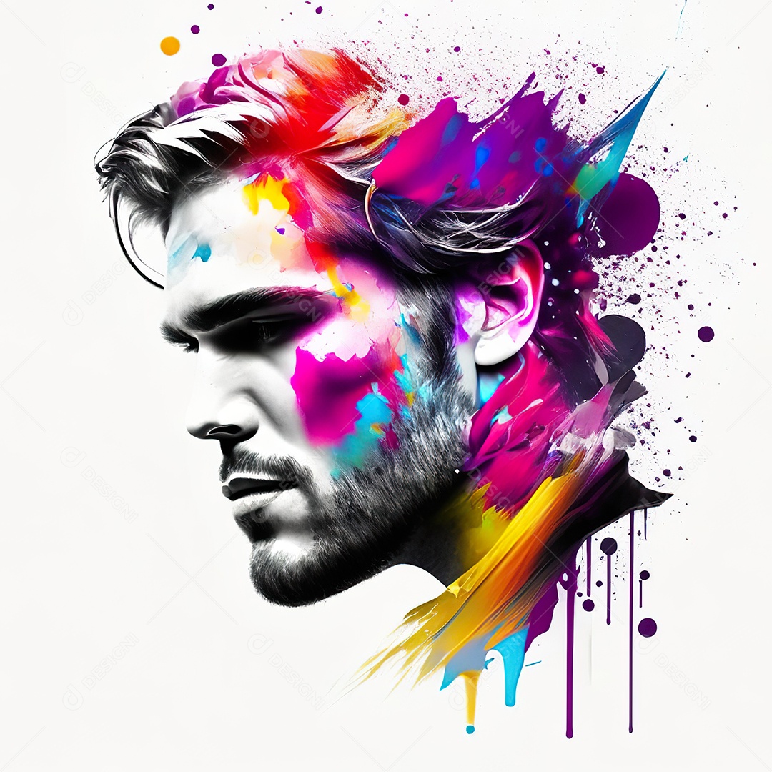 Man paint portrait white fon full hd paint splash