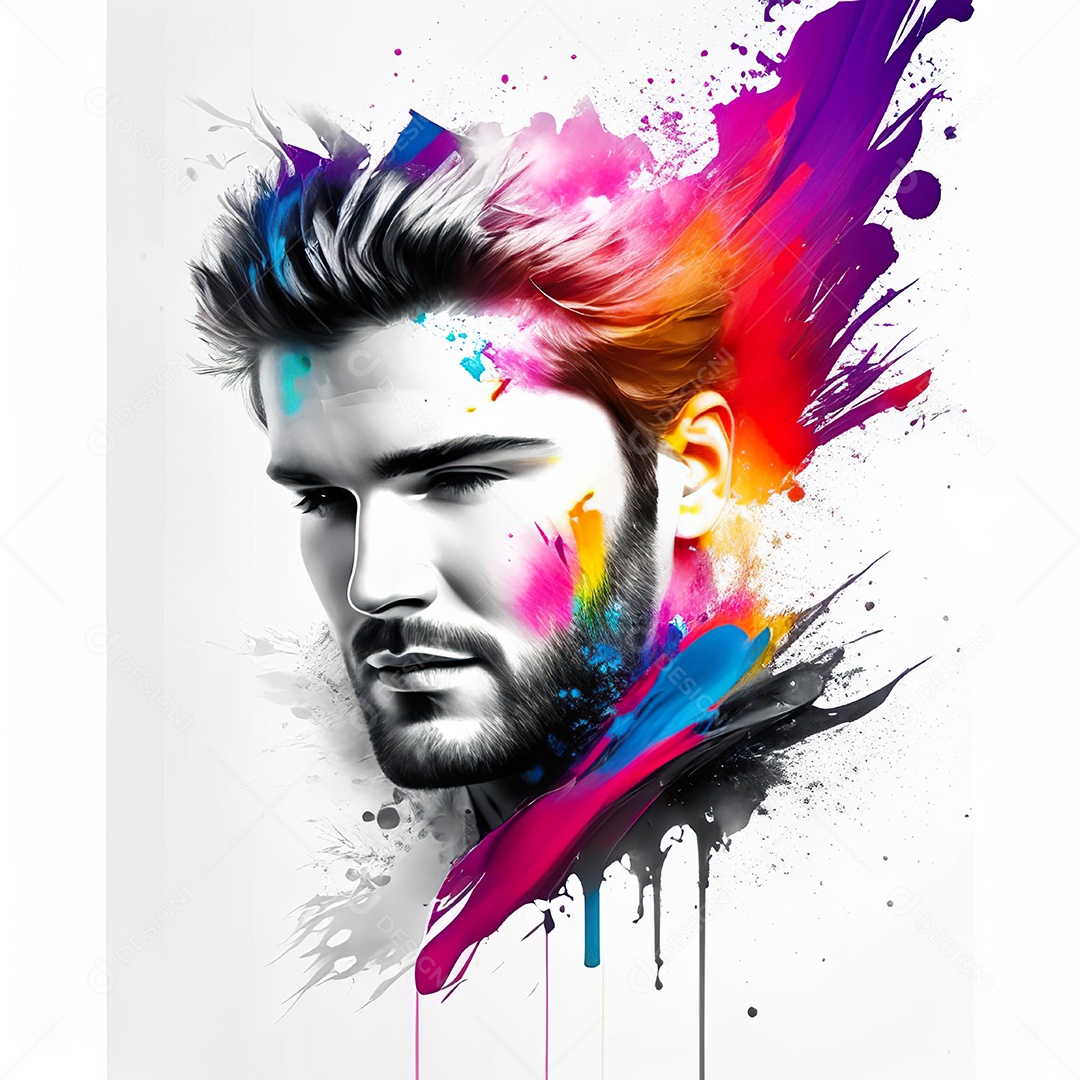 Homem pintar retrato branco fon full hd respingo de tinta