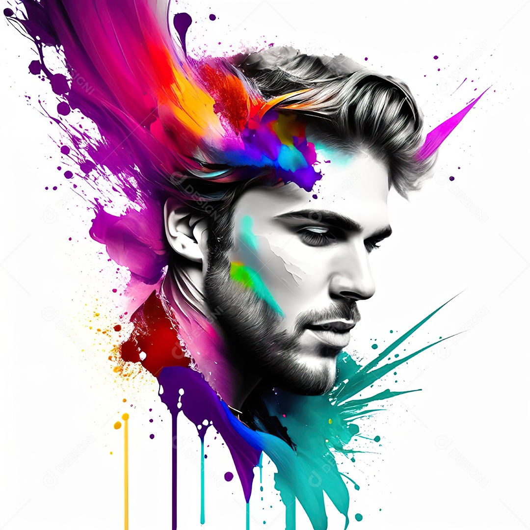 Homem pintar retrato branco fon full hd respingo de tinta