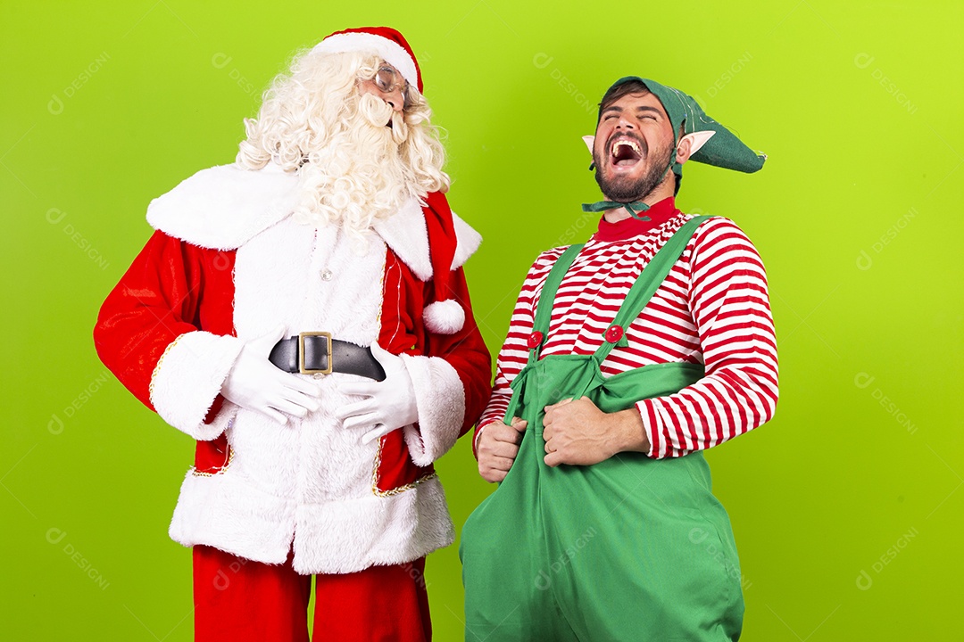 Homens fantasiados de Duende e Papai Noel