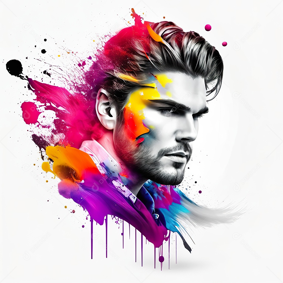 Homem pintar retrato branco fon full hd respingo de tinta