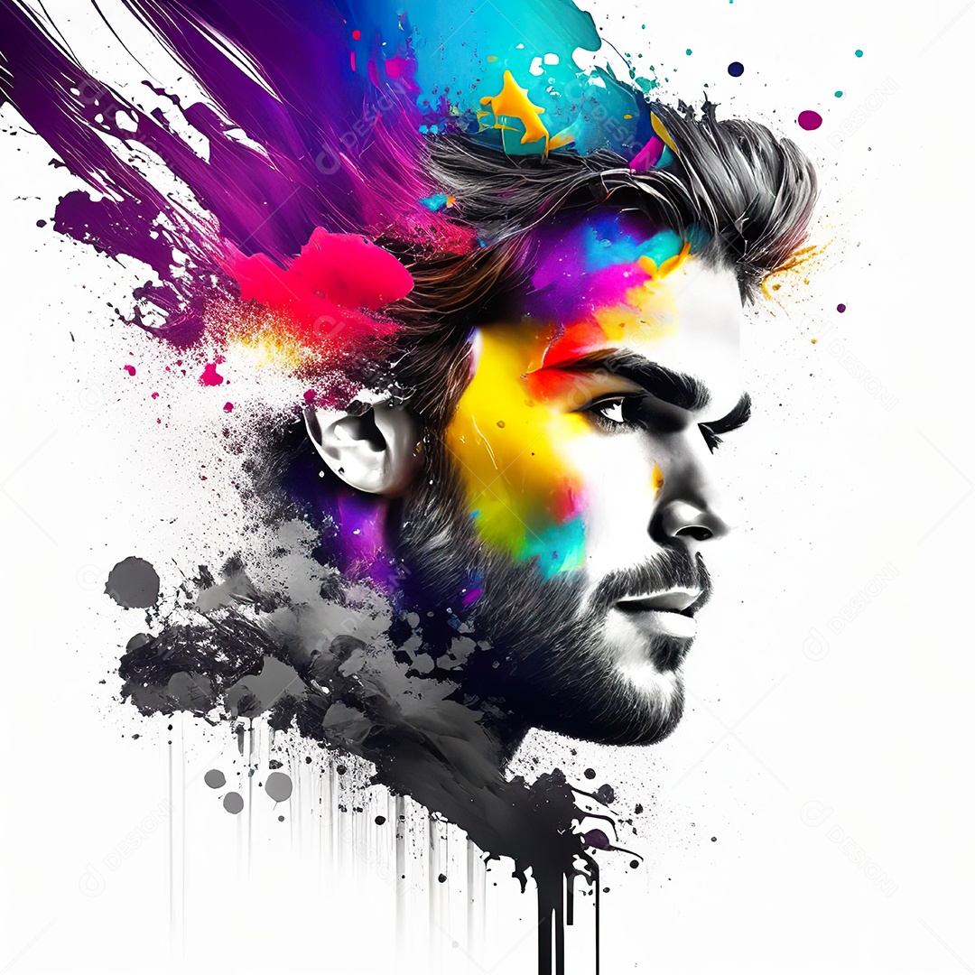 Homem pintar retrato branco fon full hd respingo de tinta