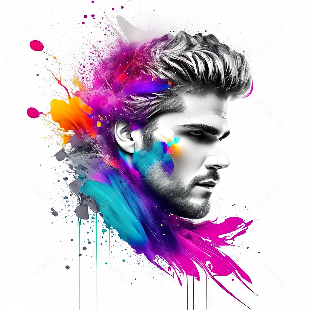 Homem pintar retrato branco fon full hd respingo de tinta