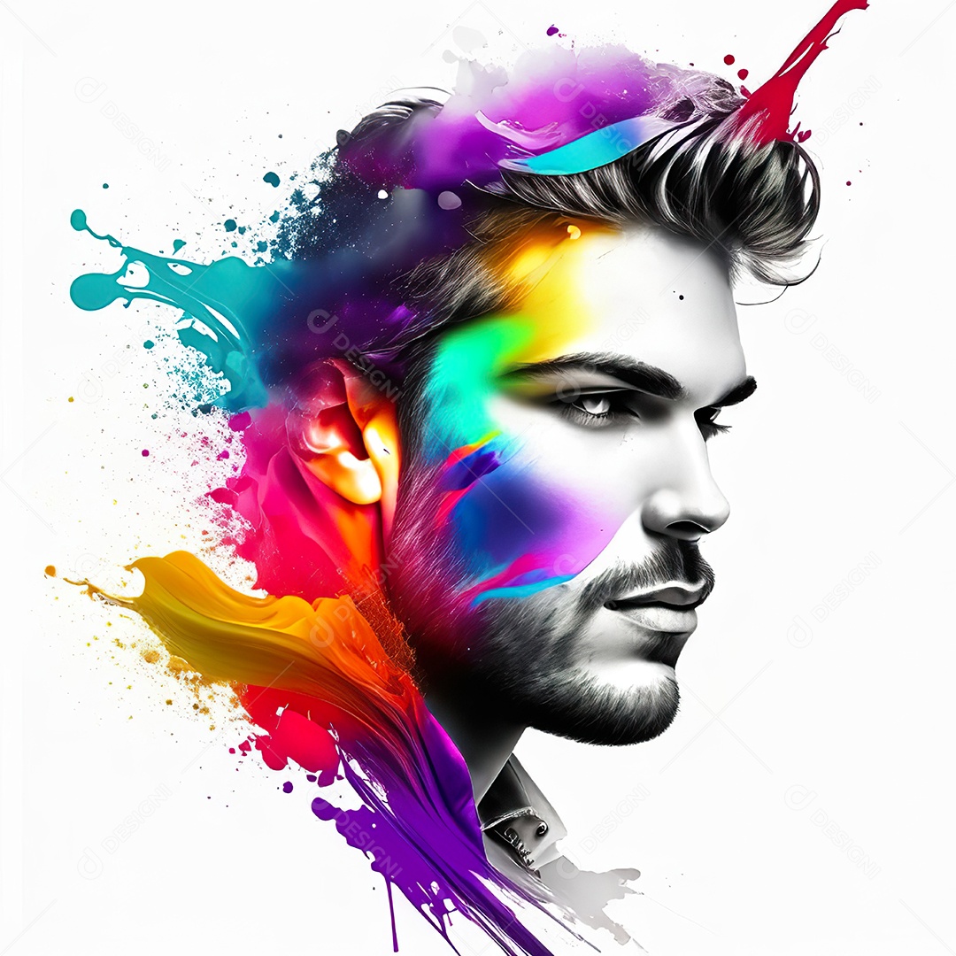 Homem pintar retrato branco fon full hd respingo de tinta