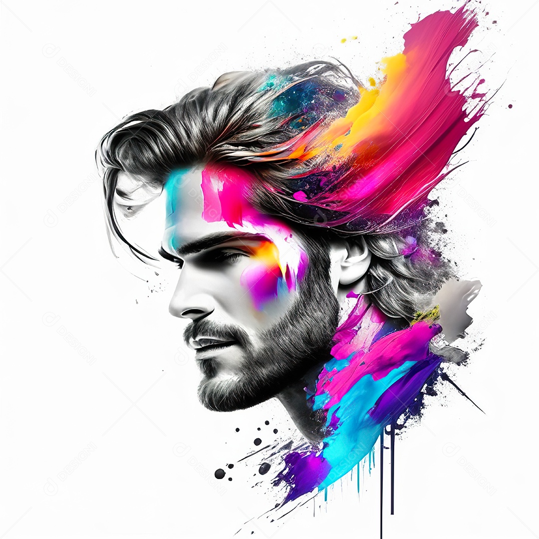 Homem pintar retrato branco fon full hd respingo de tinta