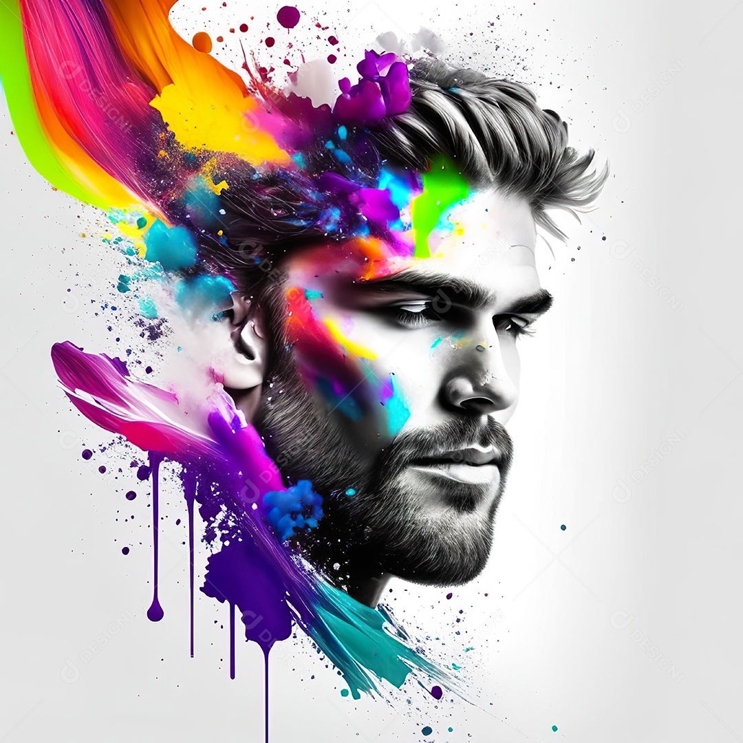 Homem pintar retrato branco fon full hd respingo de tinta