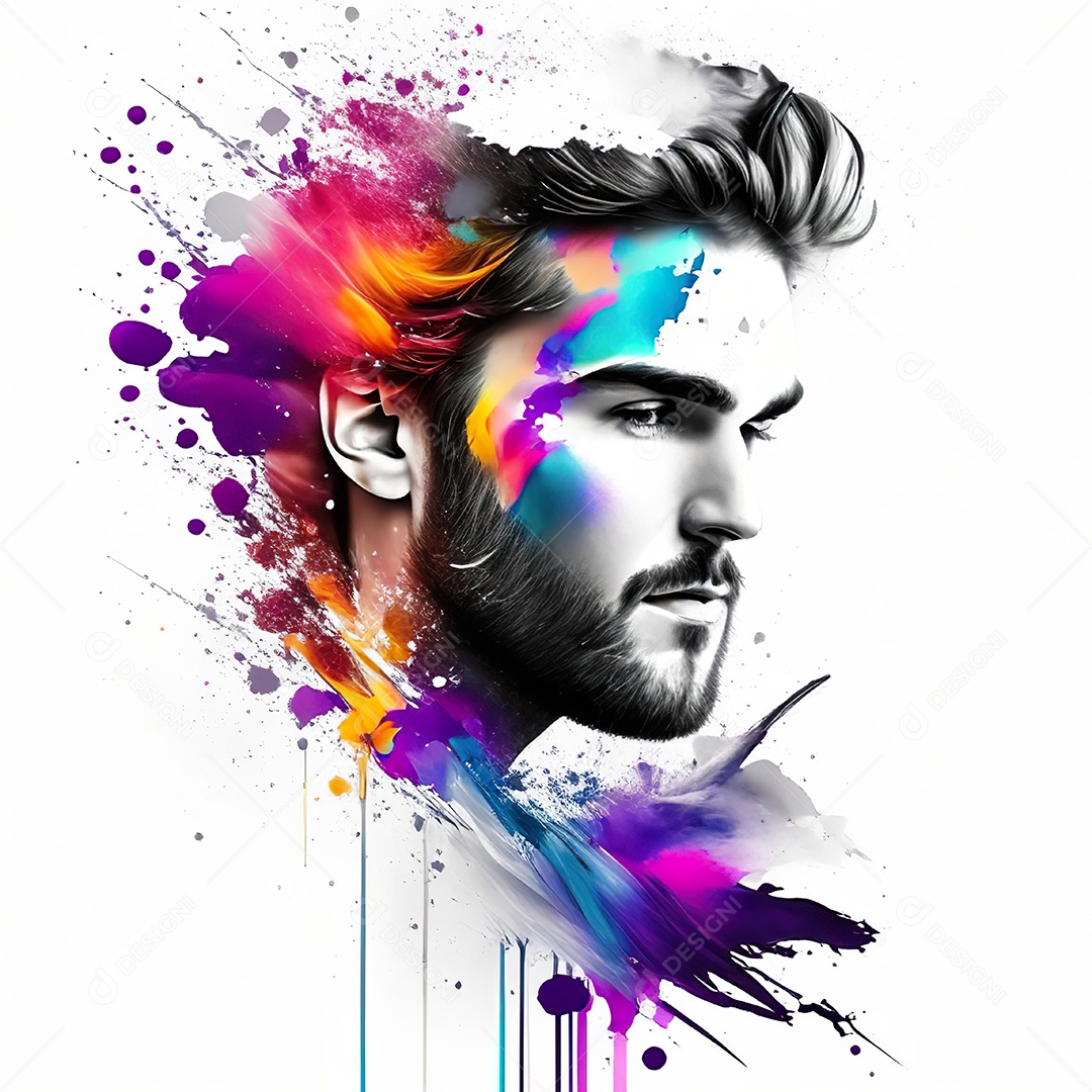 Homem pintar retrato branco fon full hd respingo de tinta