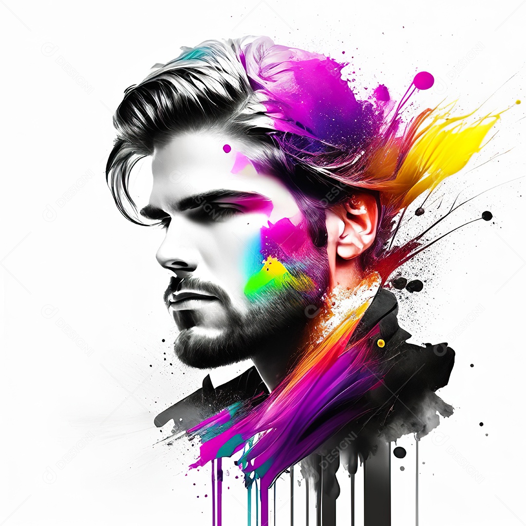 Homem pintar retrato branco fon full hd respingo de tinta