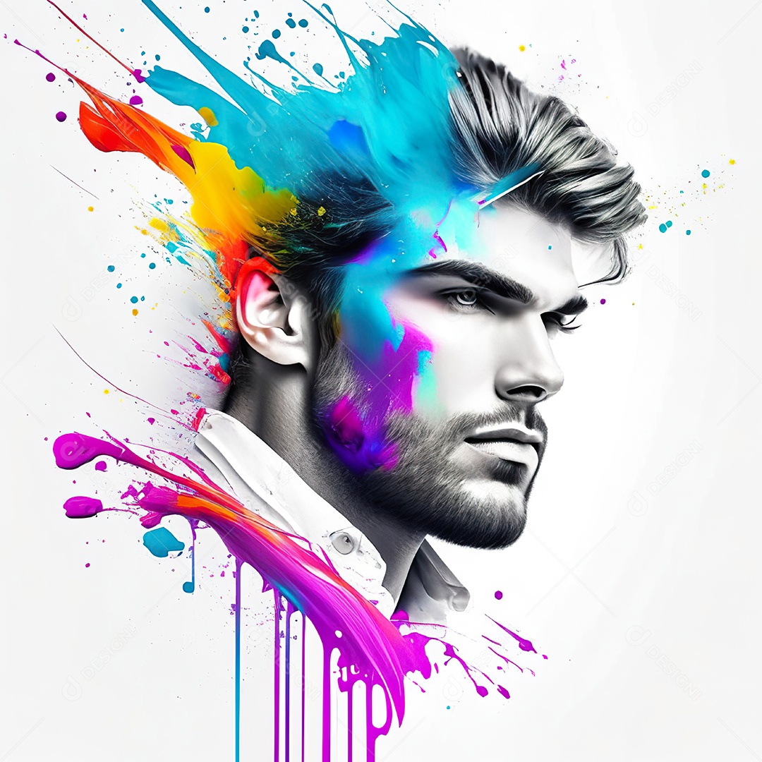 Homem pintar retrato branco fon full hd respingo de tinta