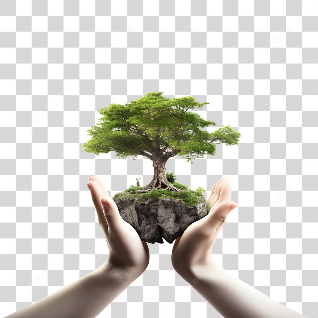 Mãos Segurando Terra com Planta PNG Transparente
