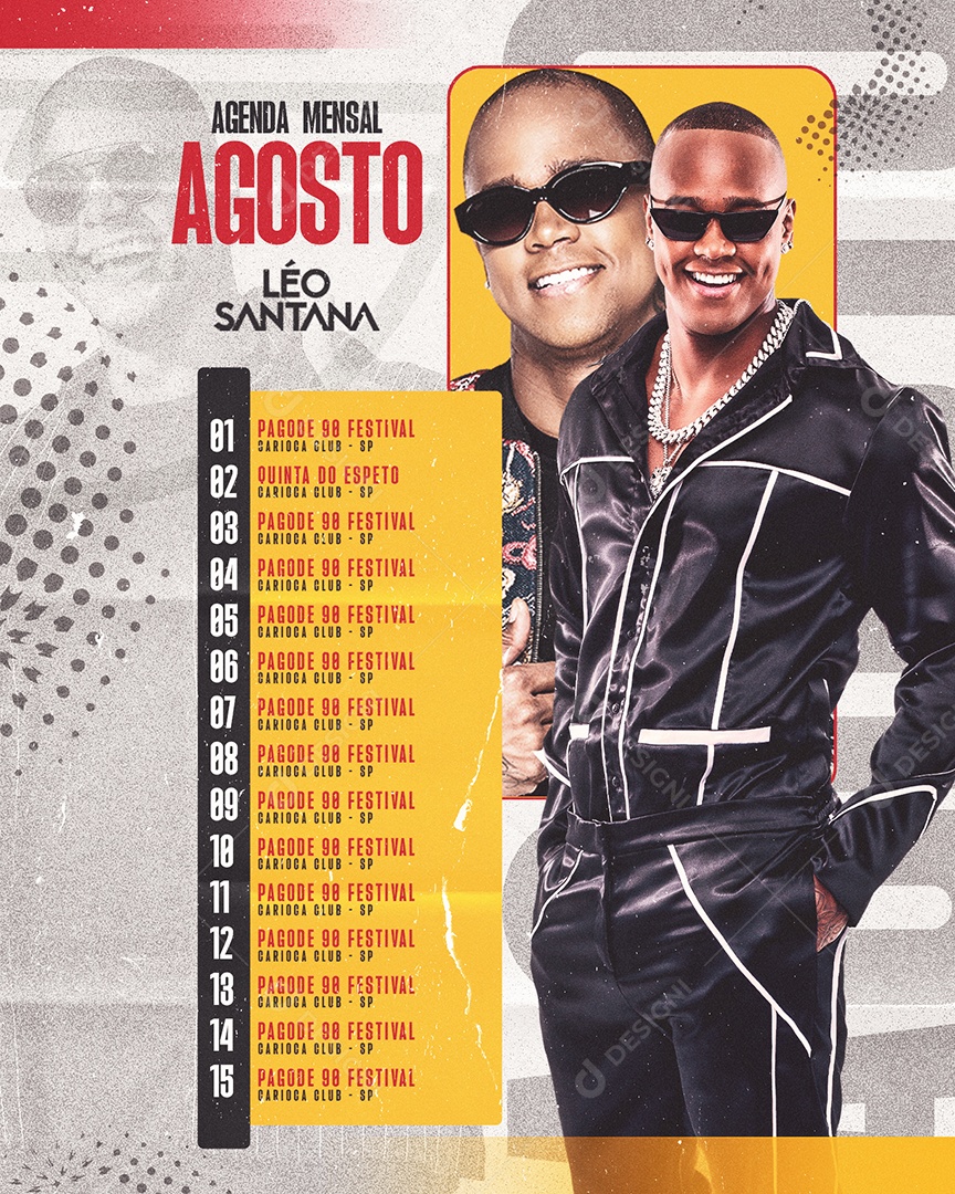 Flyer Feed Agenda Mensal Agosto Léo Santana Social Media PSD Editável