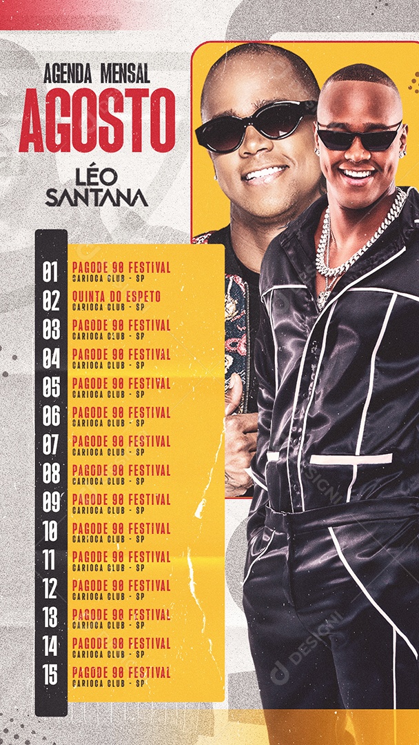 Flyer Story Agenda Mensal Agosto Léo Santana Social Media PSD Editável