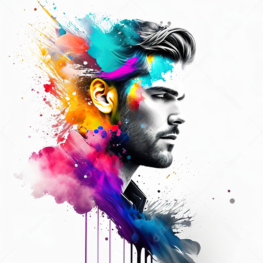 Homem pintar retrato branco fon full hd respingo de tinta