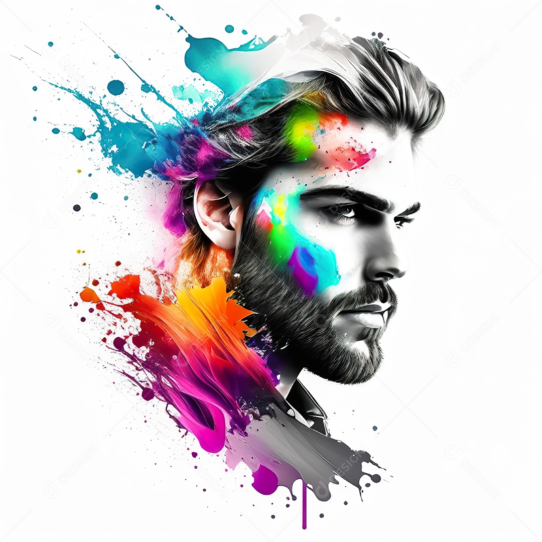 Homem pintar retrato branco fon full hd respingo de tinta