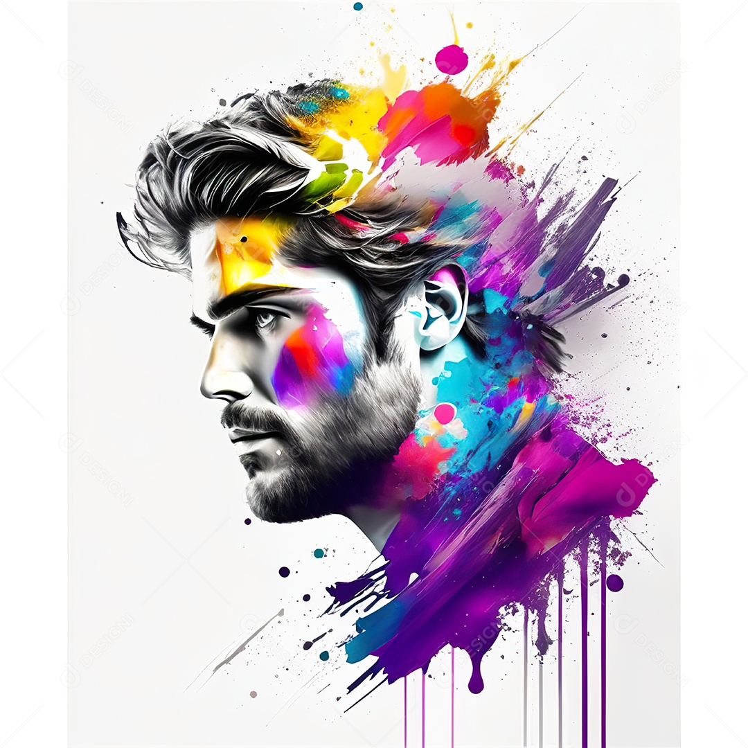 Homem pintar retrato branco fon full hd respingo de tinta