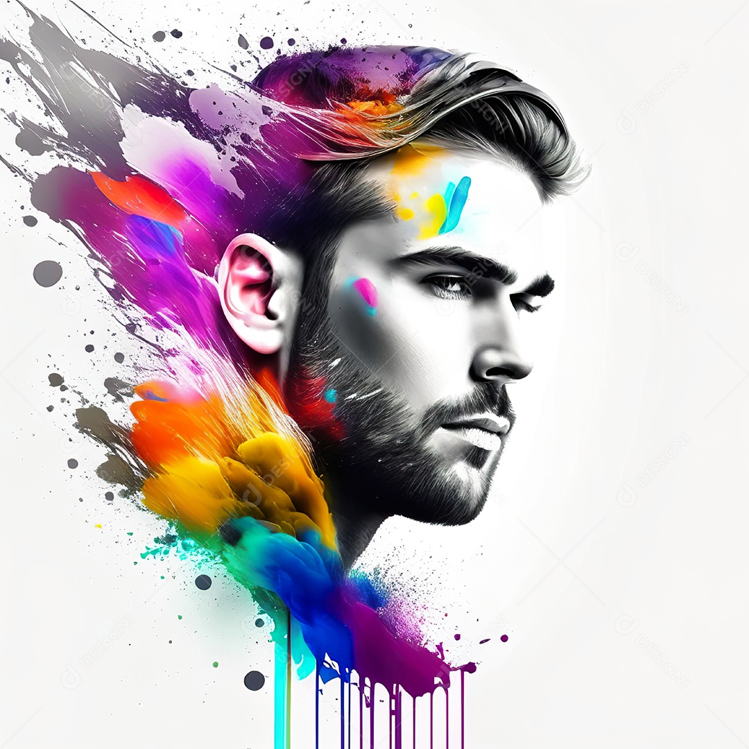 Homem pintar retrato branco fon full hd respingo de tinta