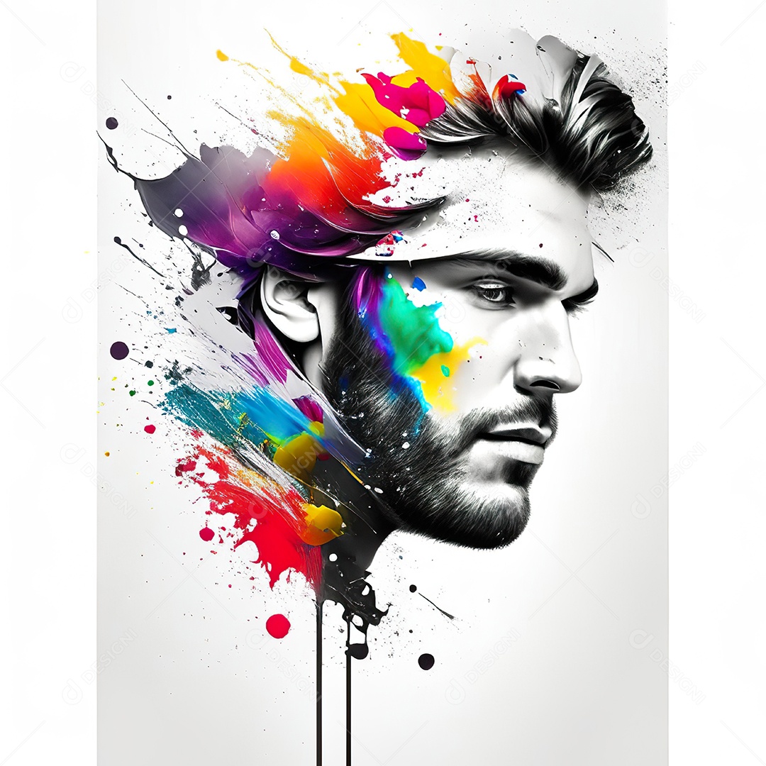 Homem pintar retrato branco fon full hd respingo de tinta