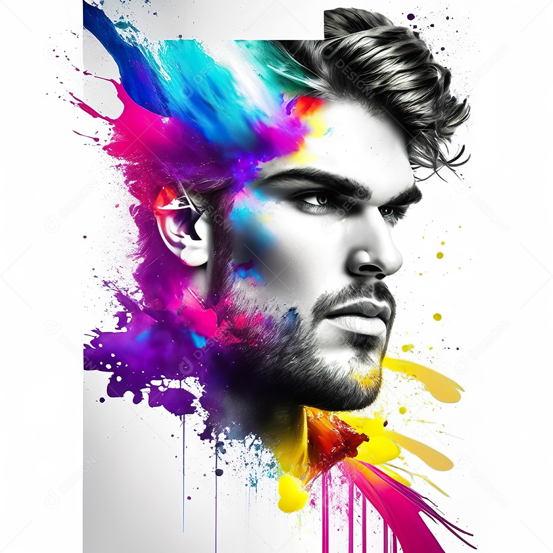 Homem pintar retrato branco fon full hd respingo de tinta