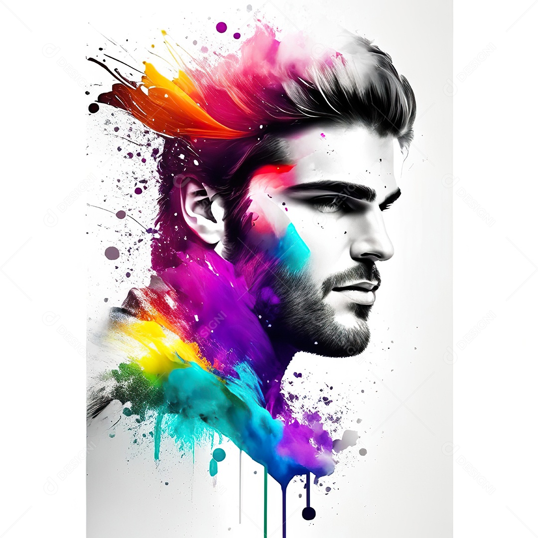 Homem pintar retrato branco fon full hd respingo de tinta