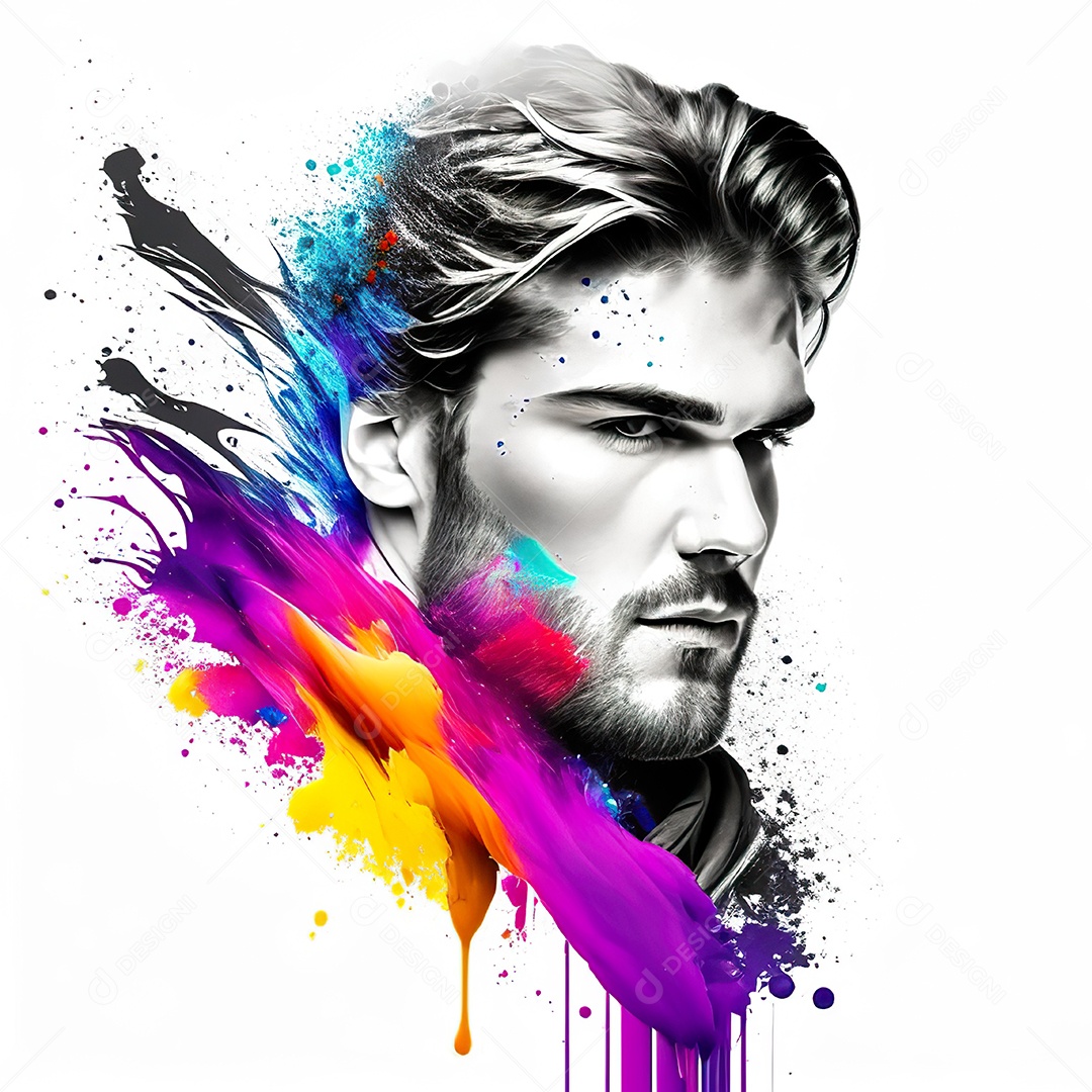 Homem pintar retrato branco fon full hd respingo de tinta