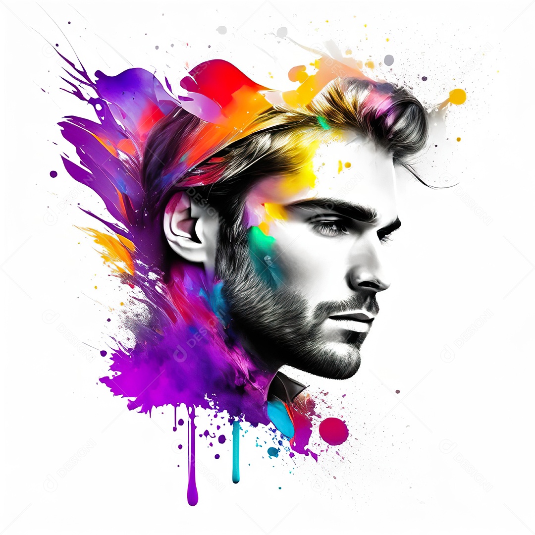 Homem pintar retrato branco fon full hd respingo de tinta