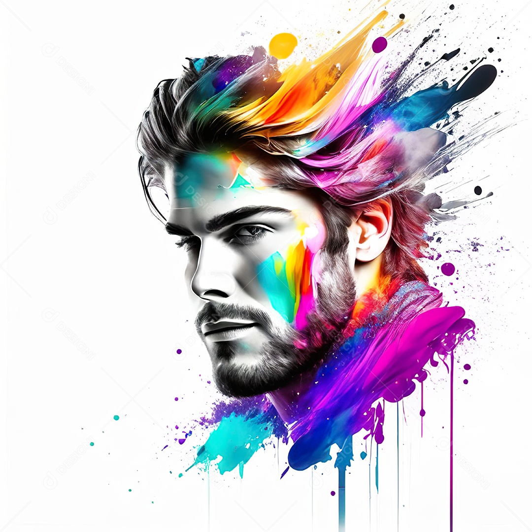 Homem pintar retrato branco fon full hd respingo de tinta