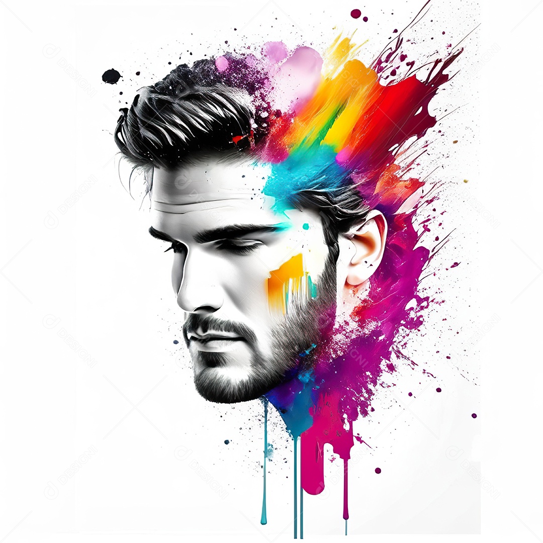 Homem pintar retrato branco fon full hd respingo de tinta