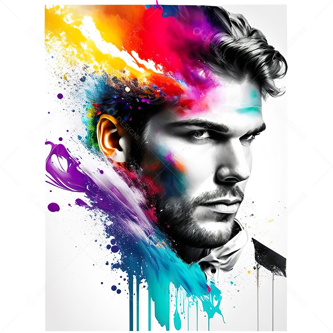 Homem pintar retrato branco fon full hd respingo de tinta