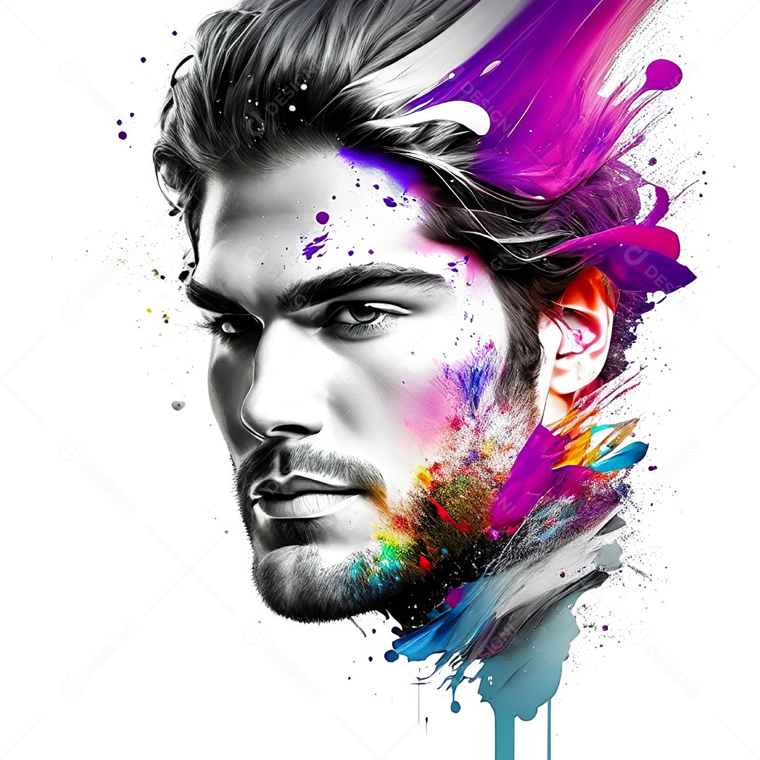 Homem pintar retrato branco fon full hd respingo de tinta