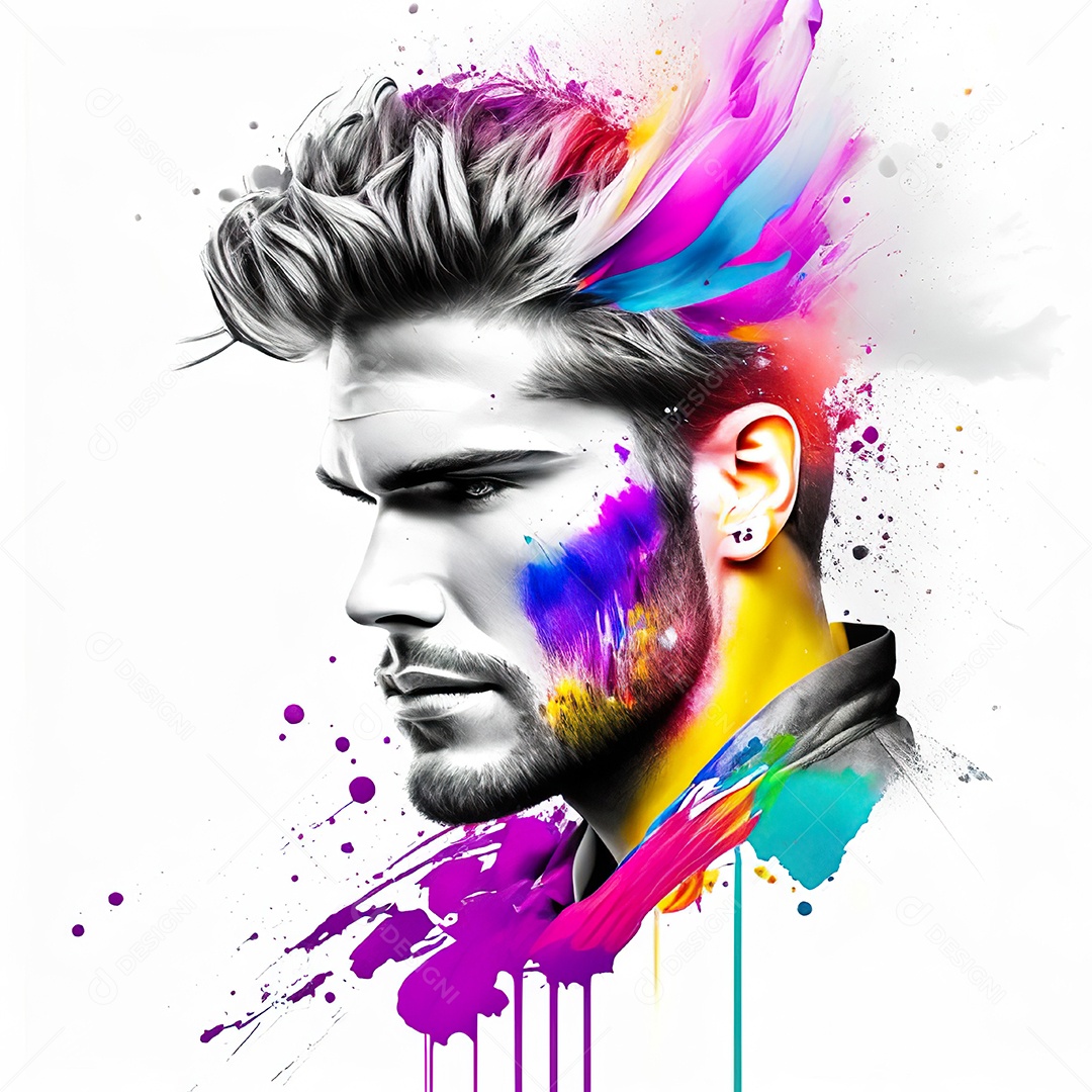 Homem pintar retrato branco respingo de tinta