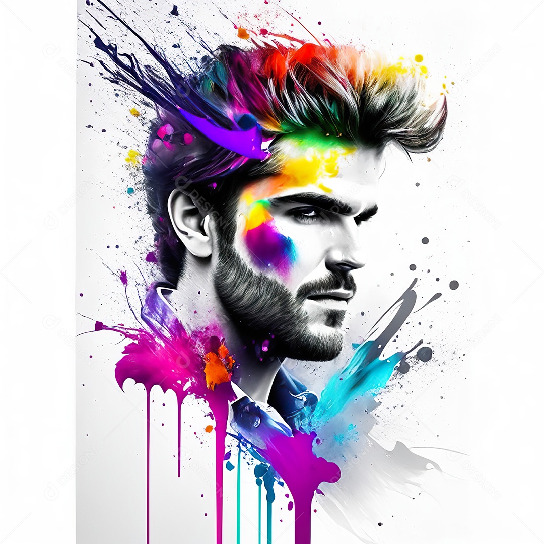 Homem pintar retrato branco respingo de tinta