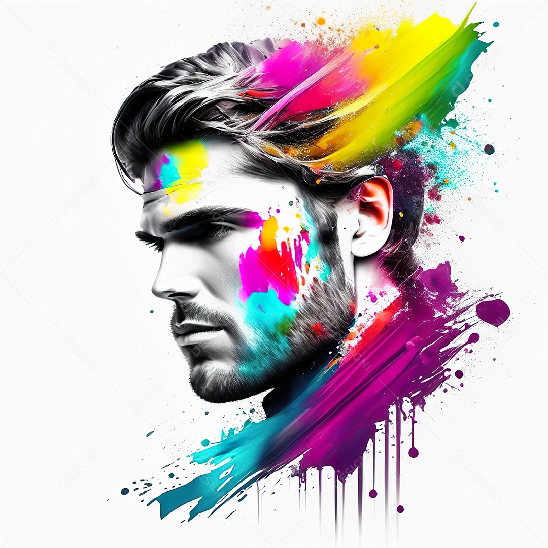 Homem pintar retrato branco respingo de tinta