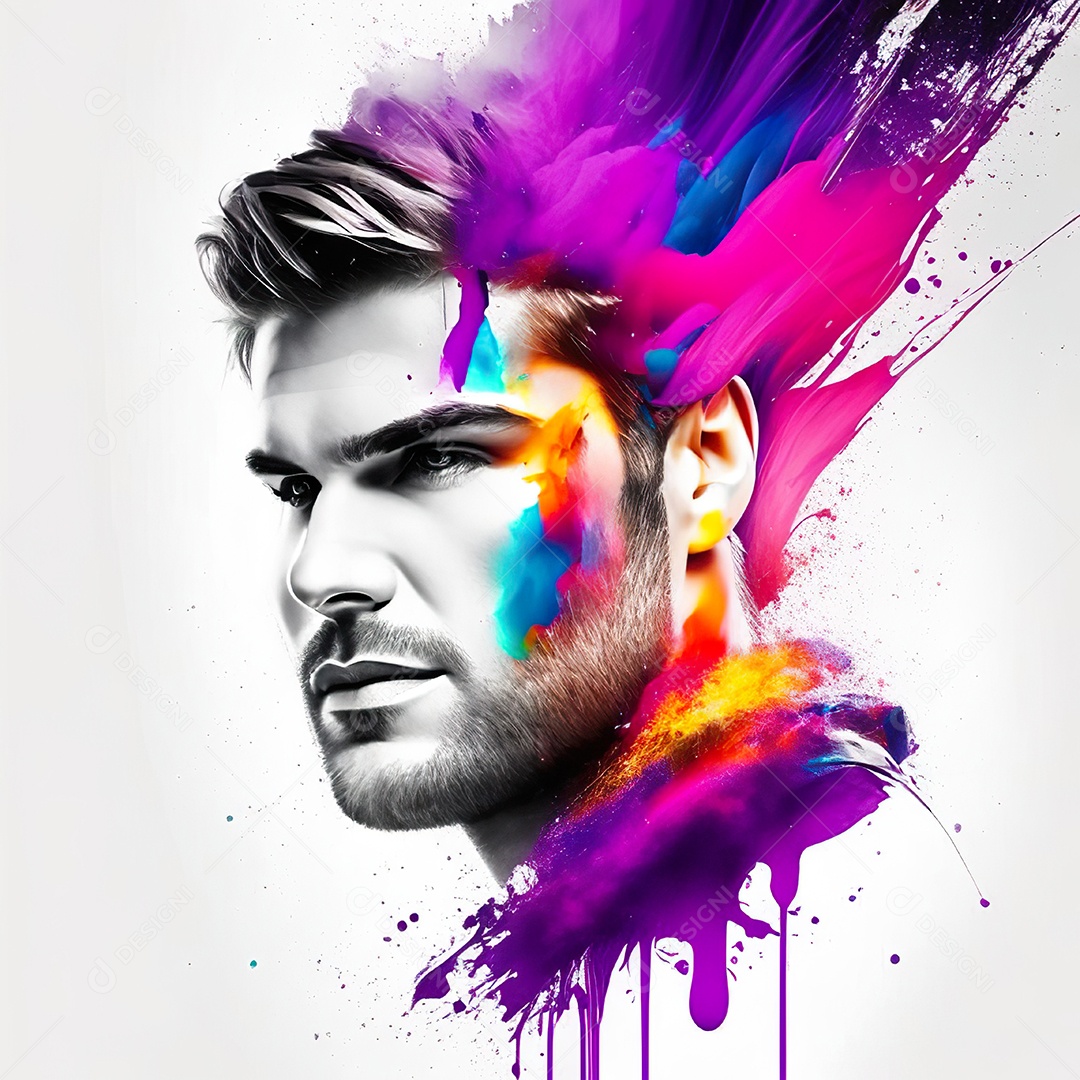 Homem pintar retrato branco respingo de tinta