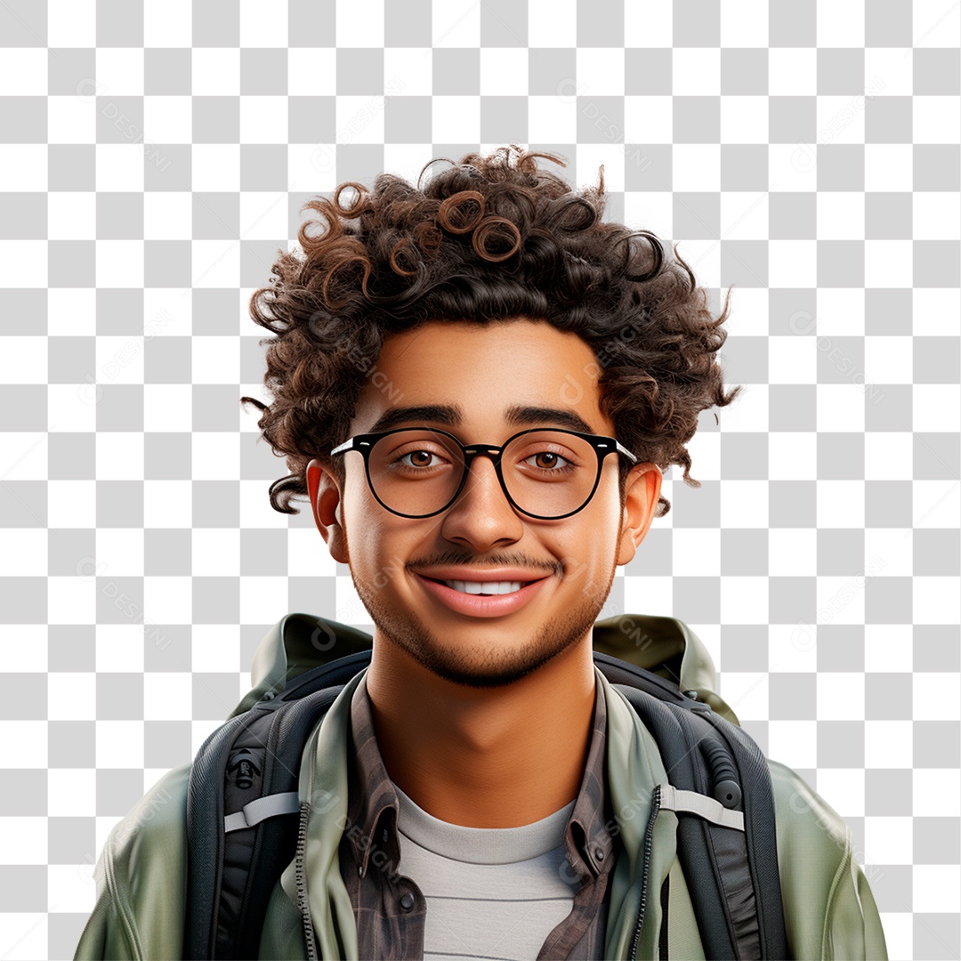 Jovem com Mochila nas Costas  PNG Transparente