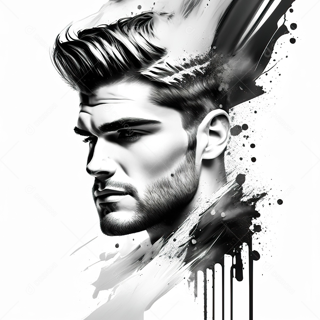 Homem pintar retrato branco respingo de tinta