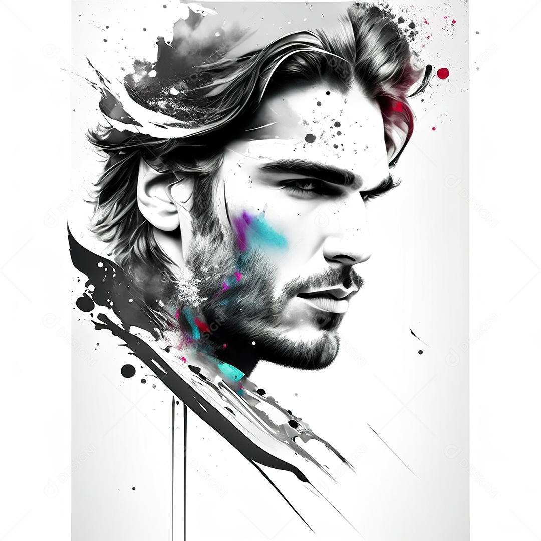 Homem pintar retrato branco respingo de tinta