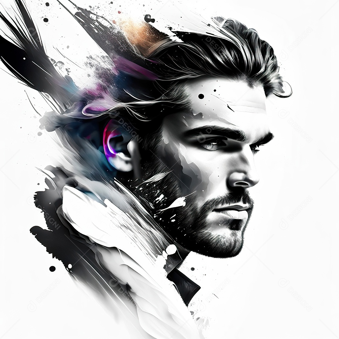 Homem pintar retrato branco respingo de tinta