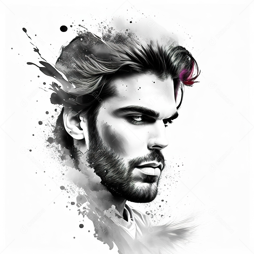 Homem pintar retrato branco respingo de tinta