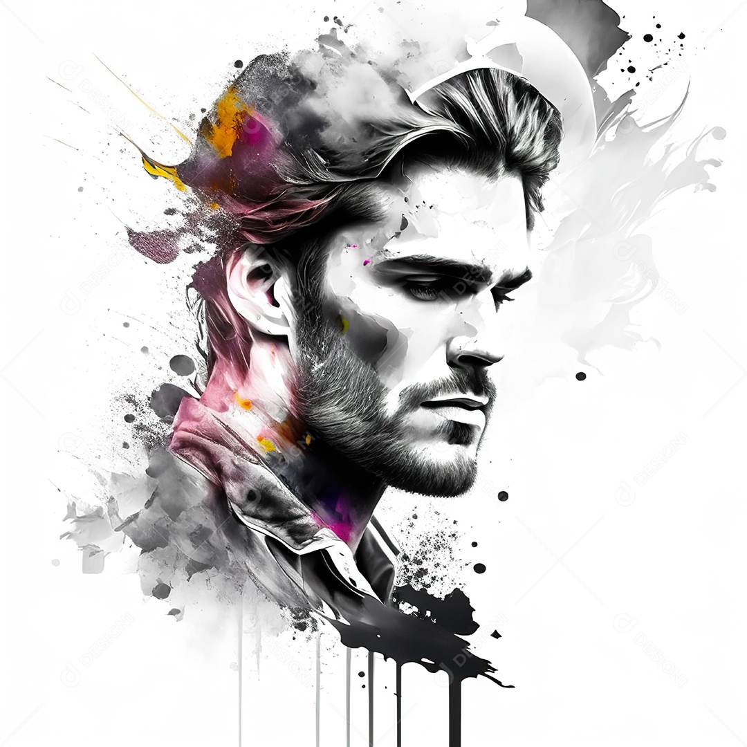 Homem pintar retrato branco respingo de tinta