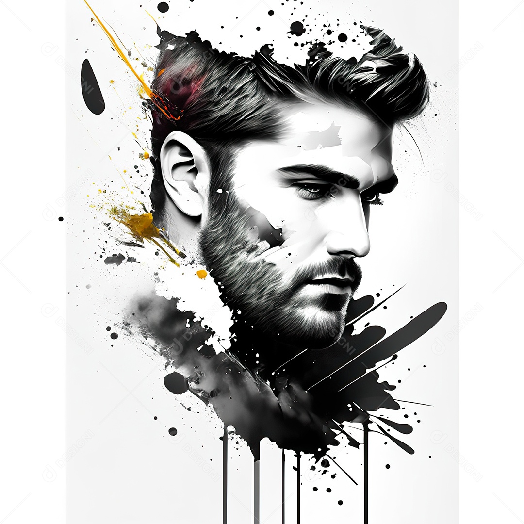 Homem pintar retrato branco respingo de tinta