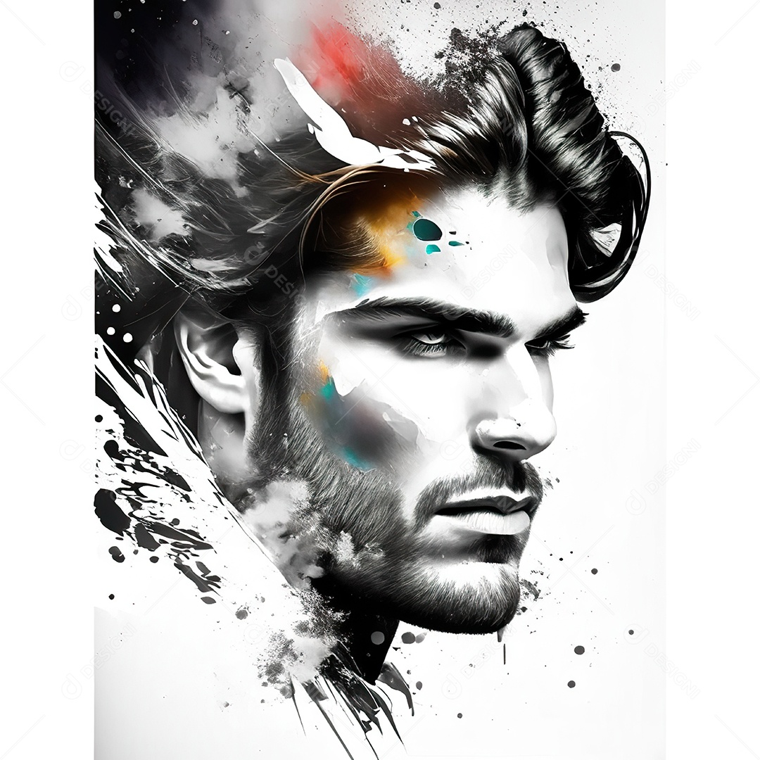 Homem pintar retrato branco respingo de tinta