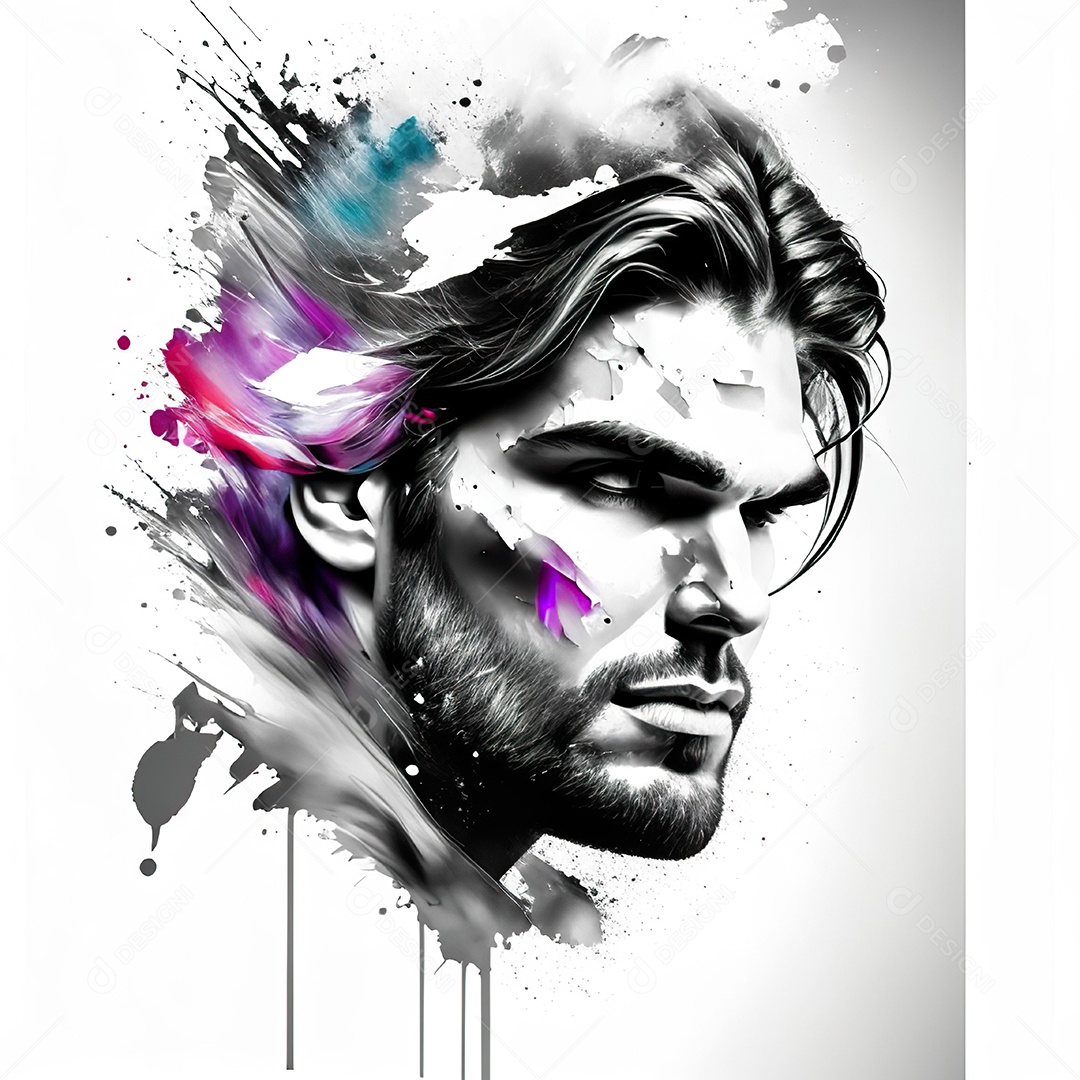 Homem pintar retrato branco respingo de tinta