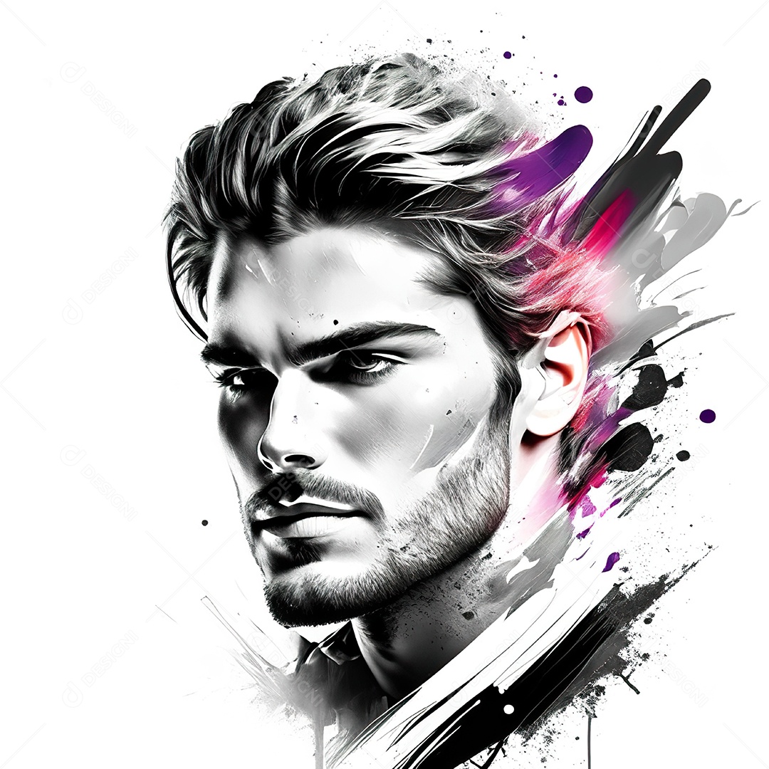 Homem pintar retrato branco respingo de tinta