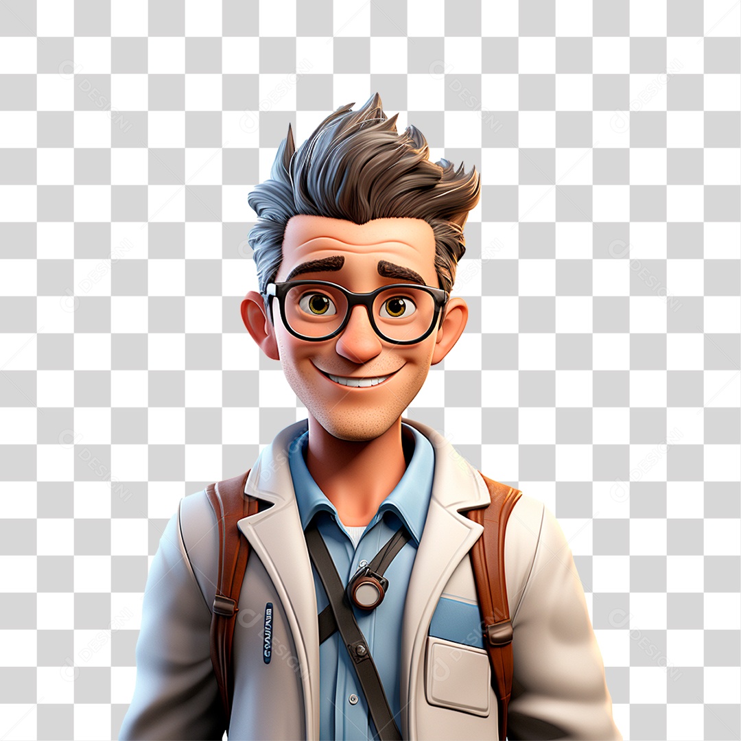 Homem com Mochila nas Costas PNG Transparente