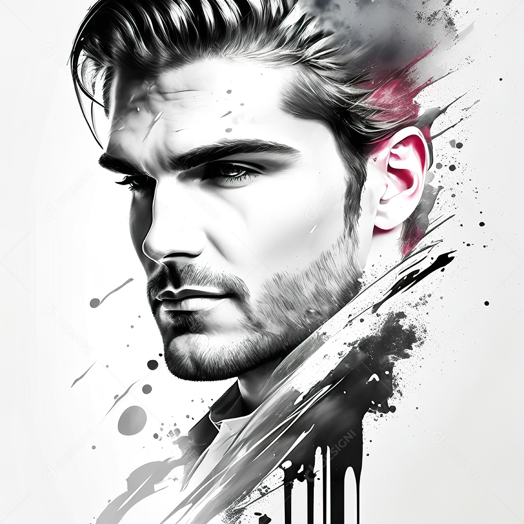 Homem pintar retrato branco respingo de tinta