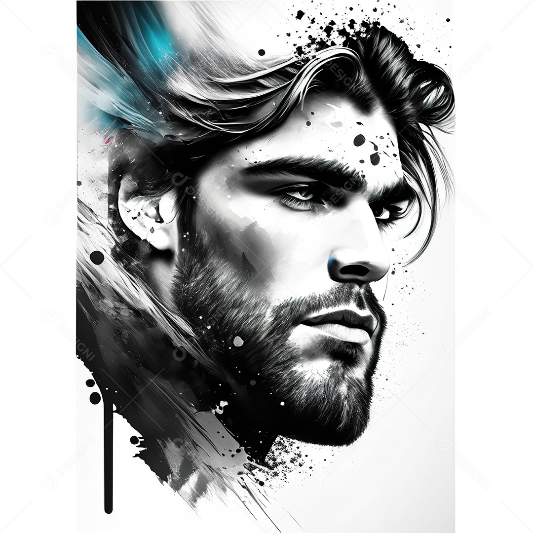 Homem pintar retrato branco respingo de tinta