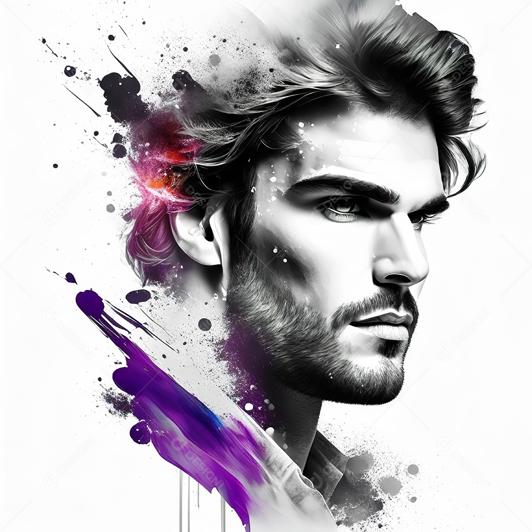 Homem pintar retrato branco respingo de tinta