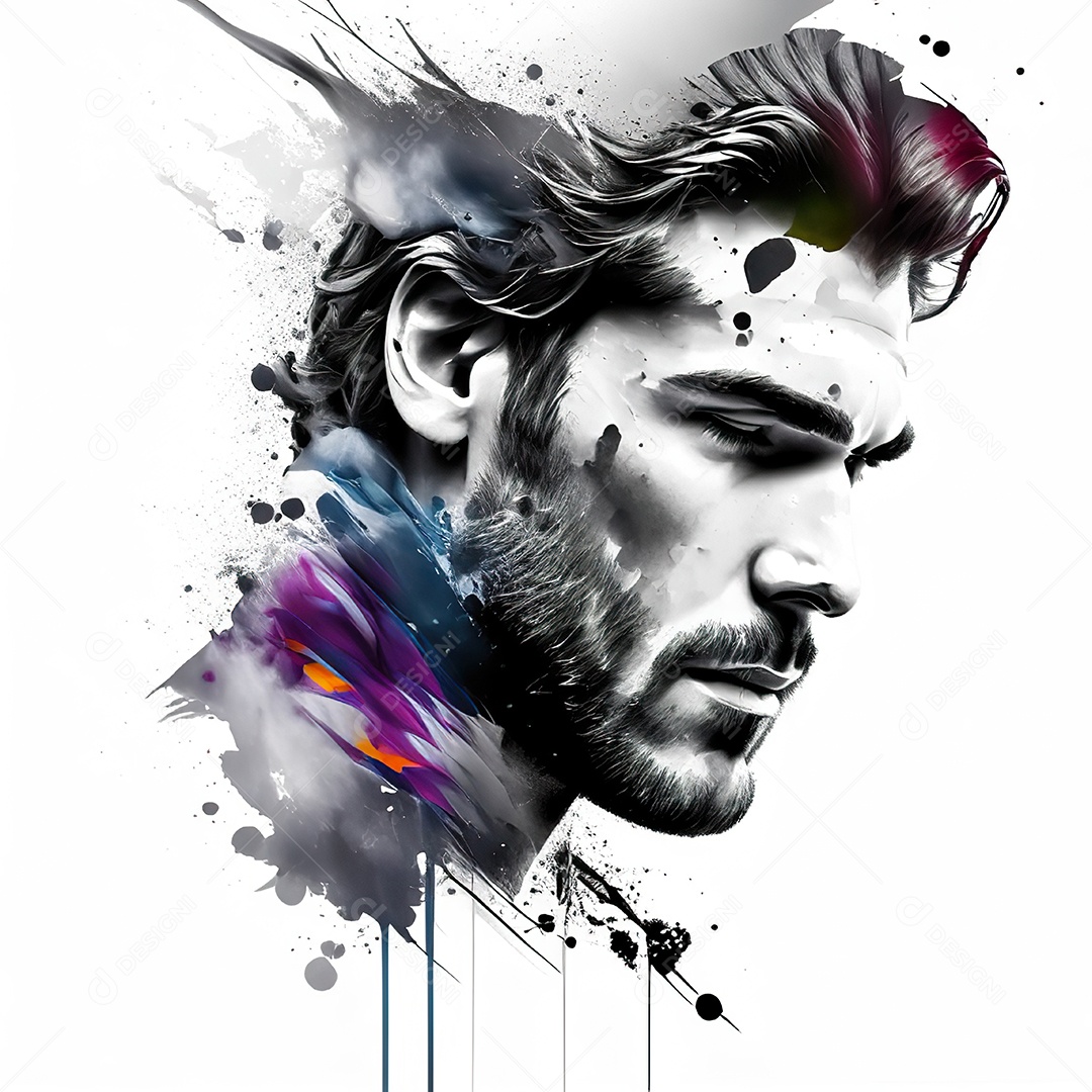 Homem pintar retrato branco respingo de tinta