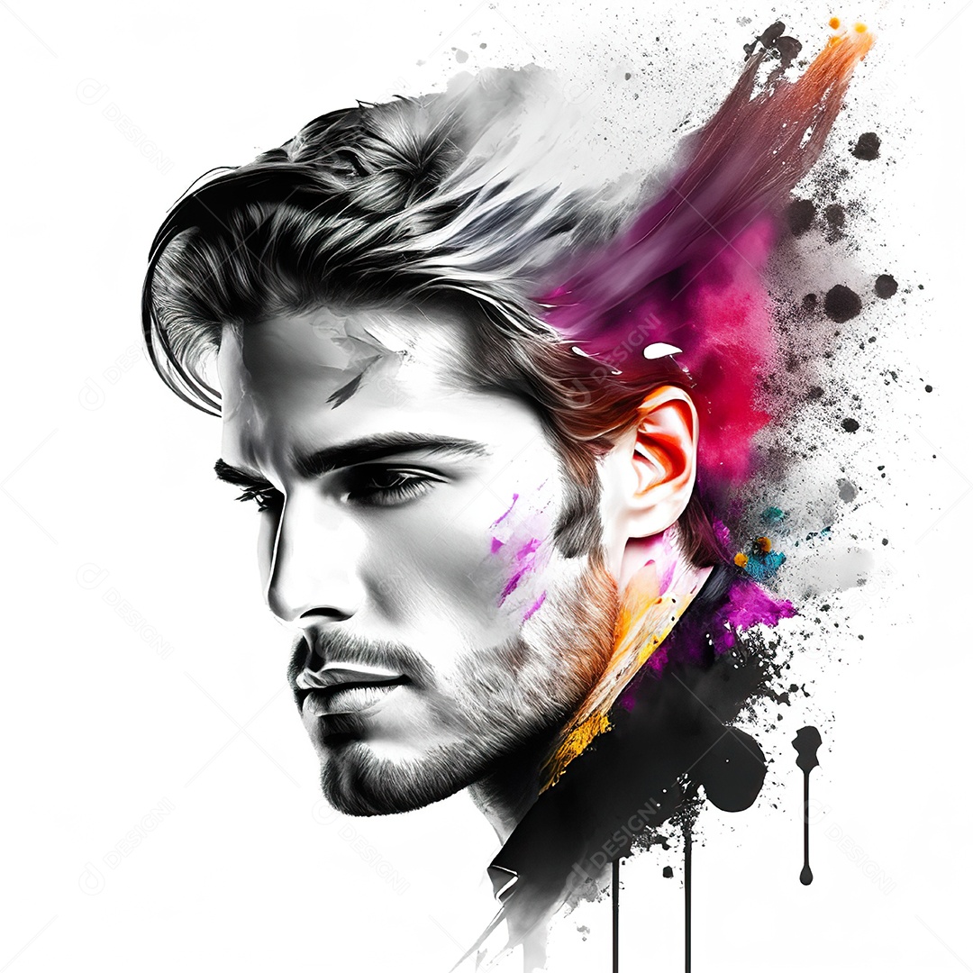 Homem pintar retrato branco respingo de tinta