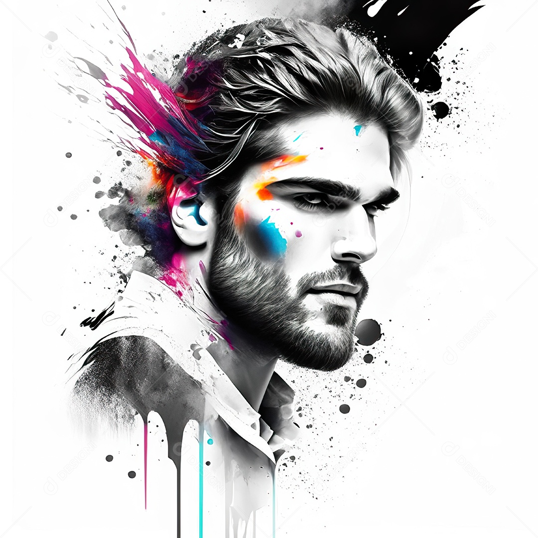 Homem pintar retrato branco respingo de tinta